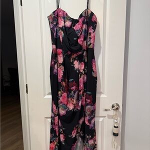 City Chic Strapless Floral Dress - Black and Pink